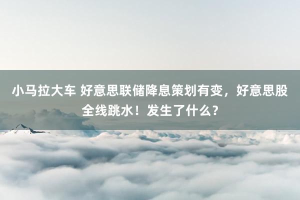 小马拉大车 好意思联储降息策划有变，好意思股全线跳水！发生了什么？