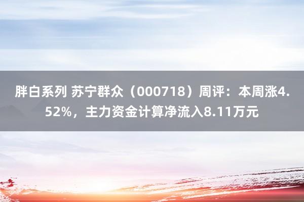 胖白系列 苏宁群众（000718）周评：本周涨4.52%，主力资金计算净流入8.11万元
