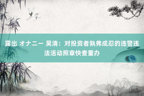 露出 オナニー 吴清：对投资者孰弗成忍的违警违法活动照章快查重办