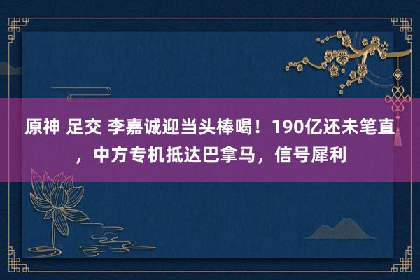 原神 足交 李嘉诚迎当头棒喝！190亿还未笔直，中方专机抵达巴拿马，信号犀利