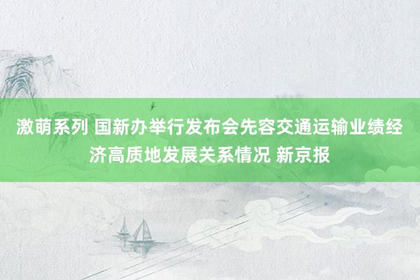 激萌系列 国新办举行发布会先容交通运输业绩经济高质地发展关系情况 新京报