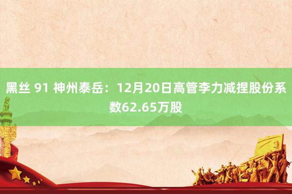 黑丝 91 神州泰岳：12月20日高管李力减捏股份系数62.65万股