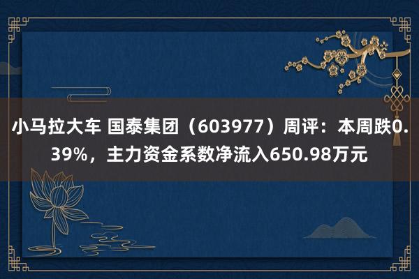 小马拉大车 国泰集团（603977）周评：本周跌0.39%，主力资金系数净流入650.98万元
