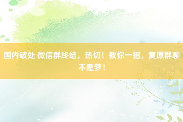 国内破处 微信群终结，热切！教你一招，复原群聊不是梦！