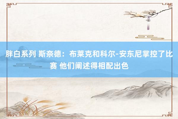 胖白系列 斯奈德：布莱克和科尔-安东尼掌控了比赛 他们阐述得相配出色